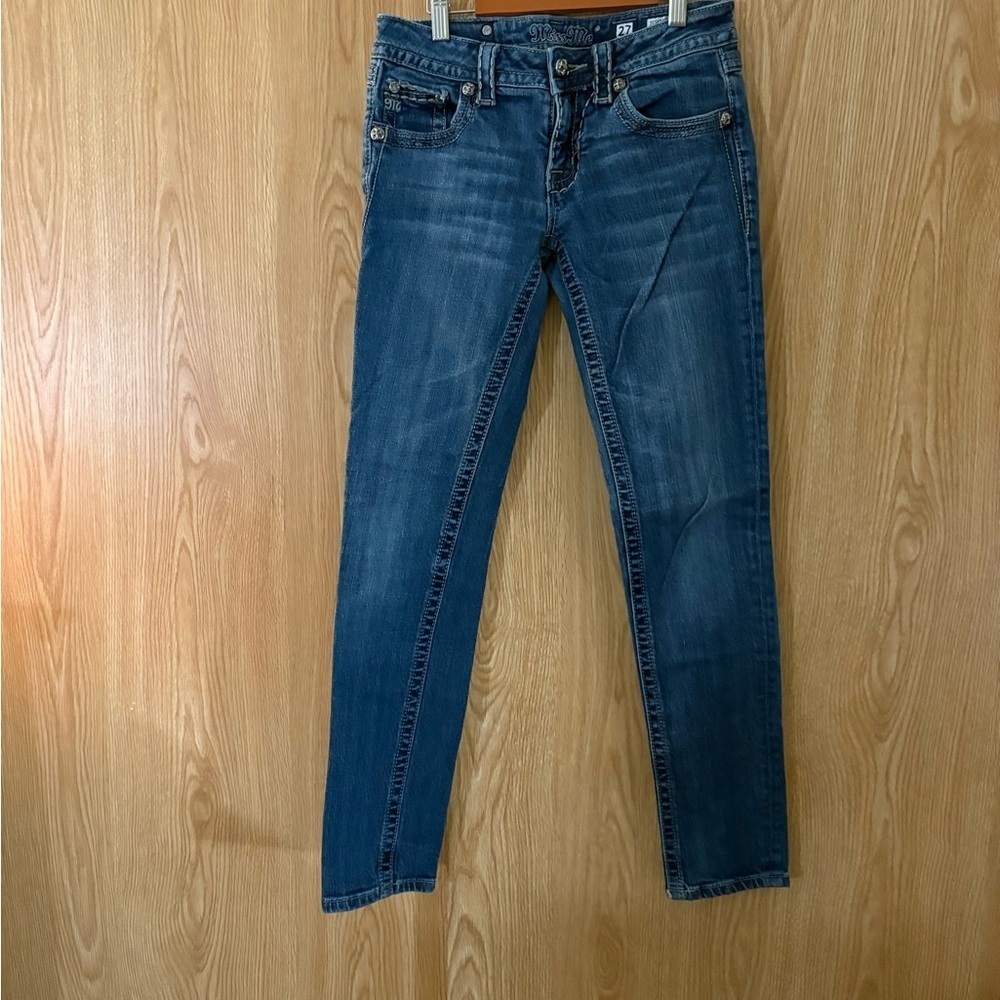 Miss Me Skinny Ankle Blue Embroidered Jeans